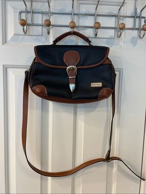 Bruno Lorelli vintage black pebble leather with brown trim crossbody Bag